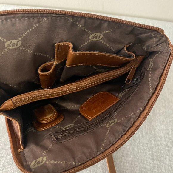 Derek Alexander Two Sided Zip Cross Body Bag Tan Premium Genuine Leather - Picture 15 of 16